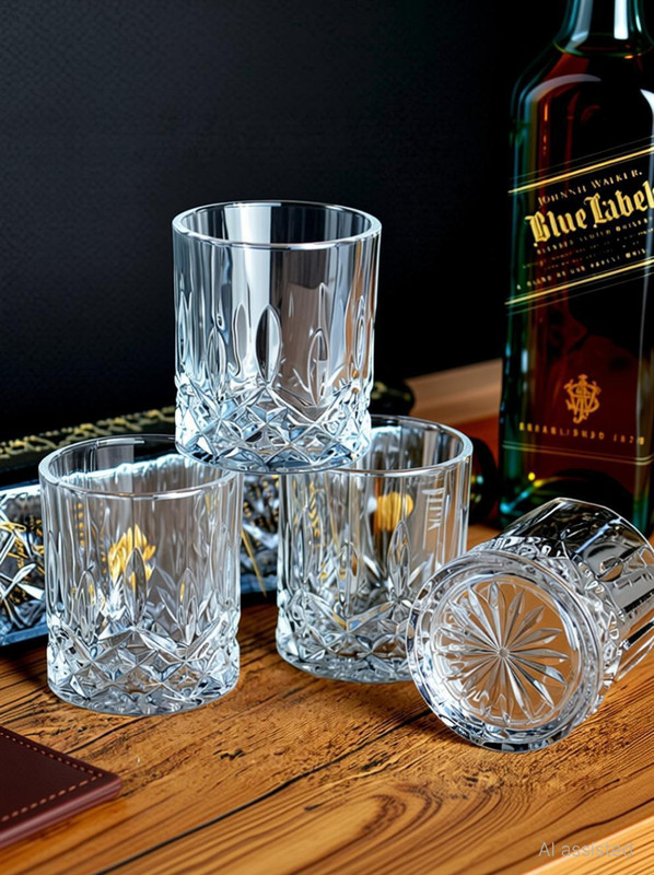 JISHAENTERPRISE (Pack of 4) (300ML) Stylish Crystal Tumblers Lead-Free Diamond Round Whiskey glasses Glass Set Whisky Glass(300 ml, Glass, Clear)