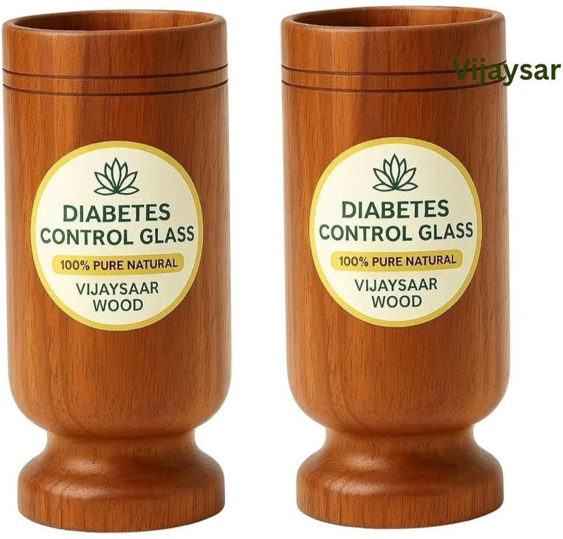 VIJYASAR (Pack of 2) Sugar Control Tumbler | Complete Vijaysar Wooden Glass Wellness Solution - Glass Water/Juice Glass(200 ml, Wood, Brown)
