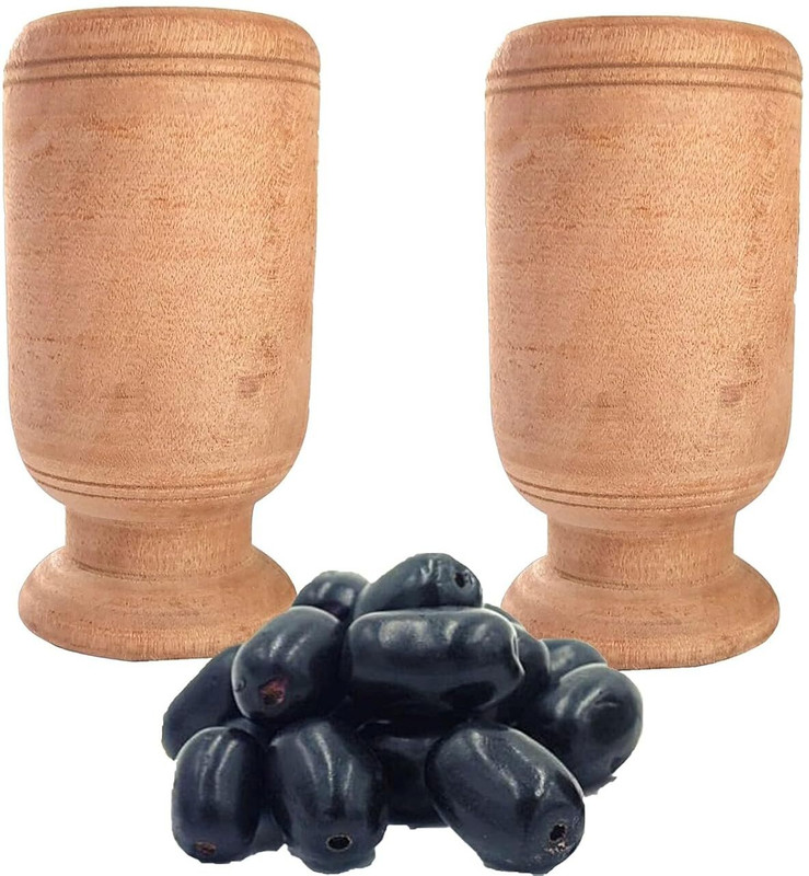 SVSONLINE (Pack of 2) AYURVADIC JAMUN WOOD CUP PACK 2 - 1 Glass Water/Juice Glass(100 ml, Wood, Brown)