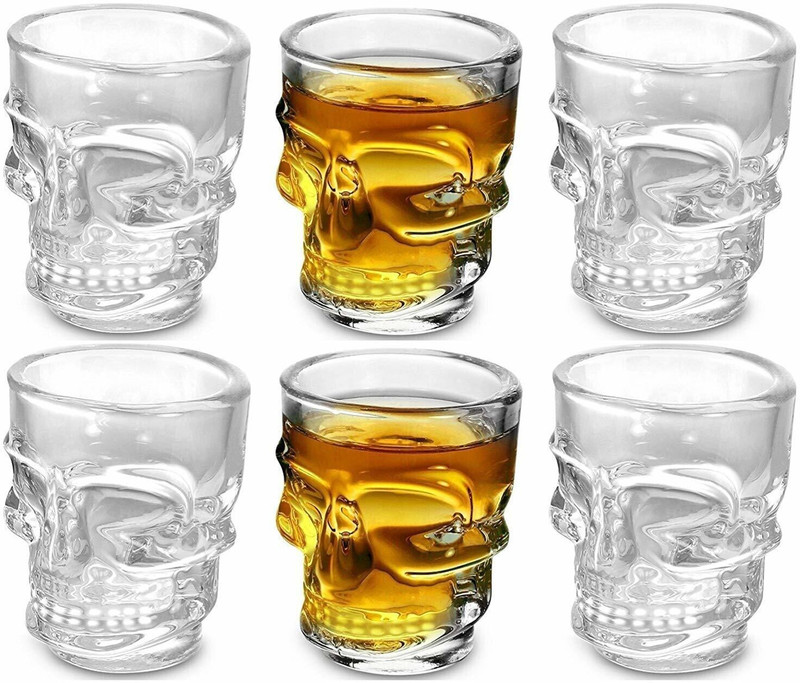 TDS (Pack of 6) Skull Shape Whiskey Glass Glass Set Whisky Glass(200 ml, Glass, Clear)