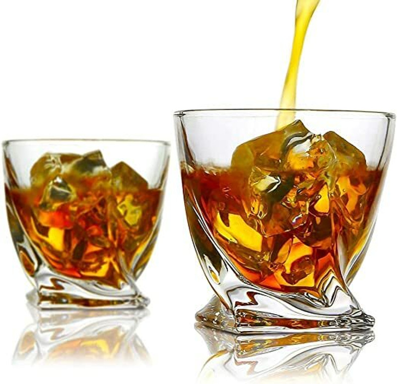 Adhunyk (Pack of 2) Twist European Crystal Whiskey pcs- Bar Glass for Drinking Bourbon, Whisky Glass Set Whisky Glass(300 ml, Glass, Clear)