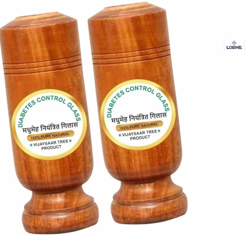 VIJYASAR (Pack of 2) Sugar Balance Wellness Tumbler | Elite Vijaysar Wooden Glass Wellness Series - Glass Water/Juice Glass(200 ml, Wood, Brown)