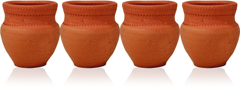 Jetwals (Pack of 4) Clay Kullad 100 ML Traditional Indian Desi Chai Tea Glass Wine Glass(100 ml, Terracotta, Brown)