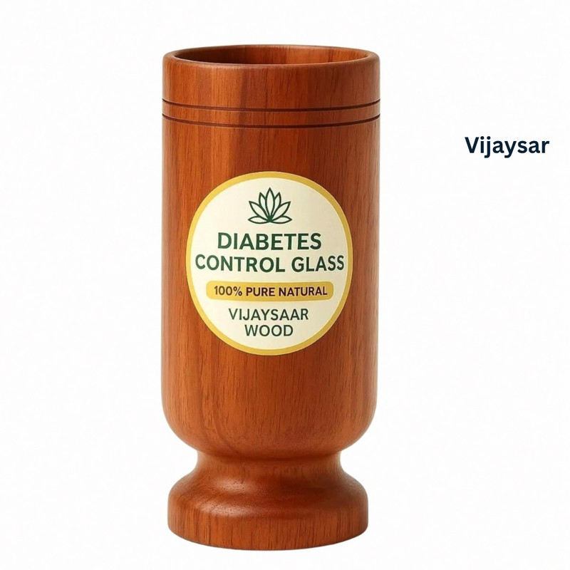 VIJYASAR Diabetes Control Cup | Professional Grade Vijaysar Glass Health Support Option Glass Water/Juice Glass(100 ml, Wood, Brown)