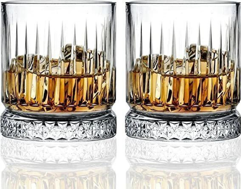 okechuku (Pack of 2) Fancy Whisky Glasses, Amazing Stylish Vertical Strip and Bottom Diamond Design Glass Whisky Glass(300 ml, Glass, Clear)