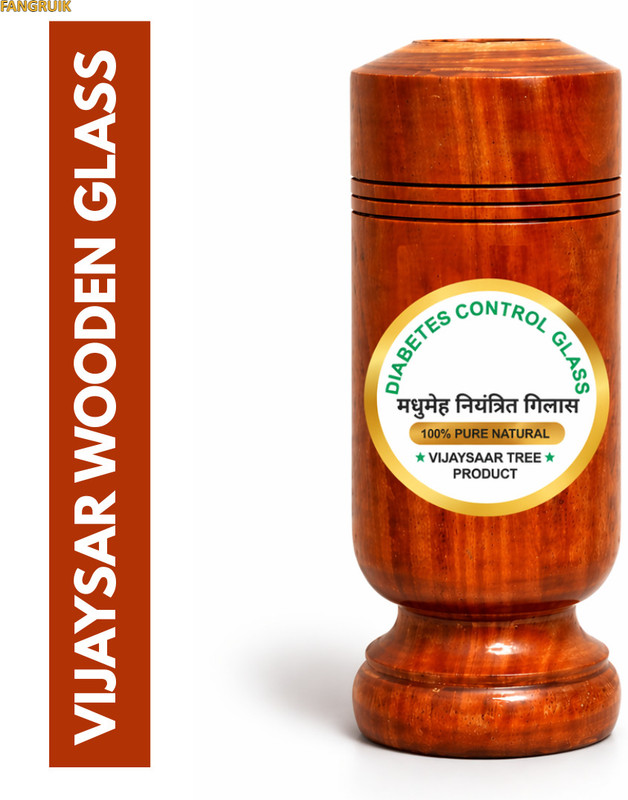 Fangruik sugar free glass - vijaysar cup - soak water use Glass Water/Juice Glass(100 ml, Wood, Light Brown)