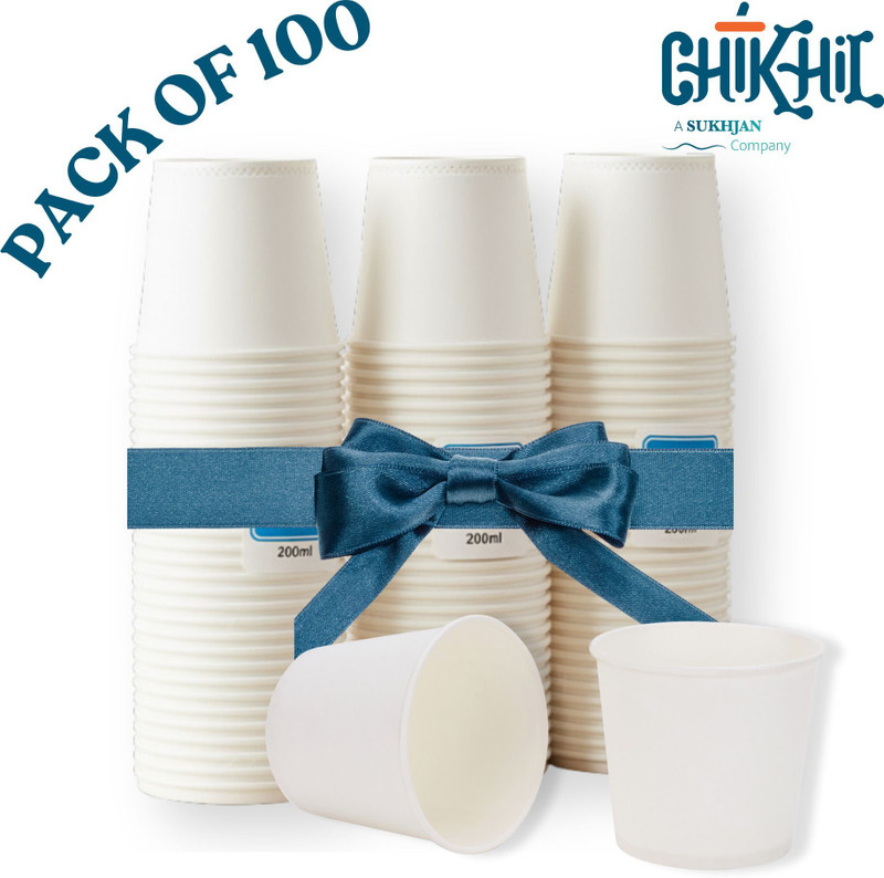 Chikal (Pack of 100) PC100OW Glass Water/Juice Glass(150 ml, Paper, White)