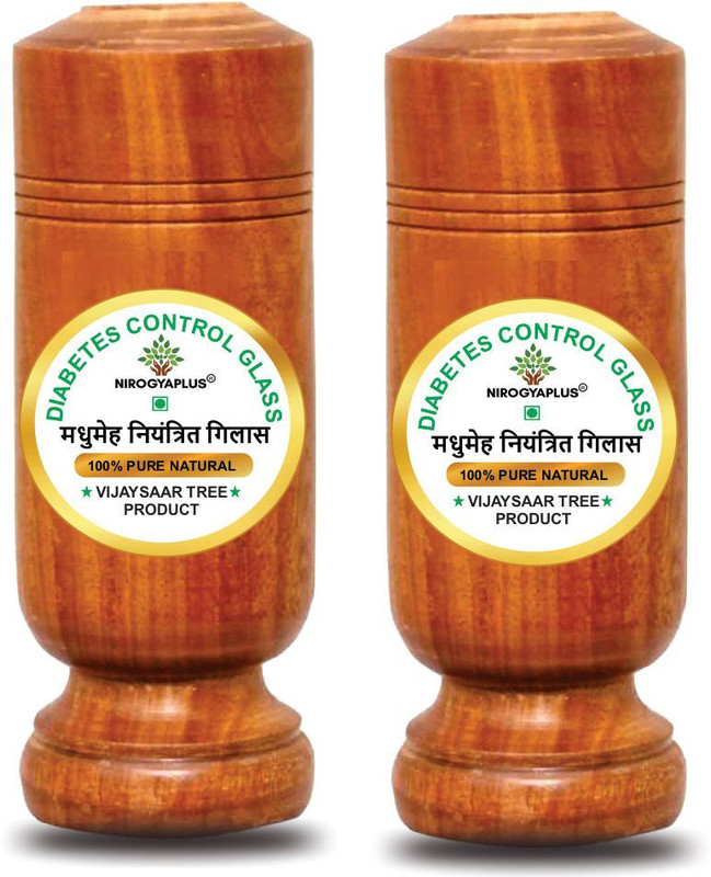 OneClick (Pack of 2) Wooden Remedy Vijaysar Herbal Tumbler Glass 100 ML Glass Water/Juice Glass(100 ml, Wood, Light Brown)