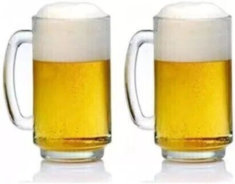 PKMSHO (Pack of 2) Classic Beer glass Set, Beer Glass Set of 2 (450 ML) Glass Beer Mug(450 ml, Glass, Clear)