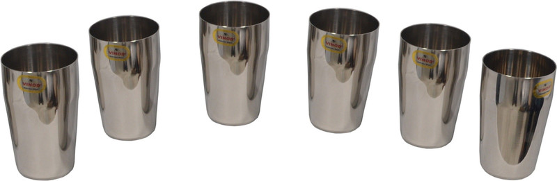 VINOD (Pack of 6) round glass 400 ml set of 6 Glass Set Water/Juice Glass(400 ml, Steel, Steel)