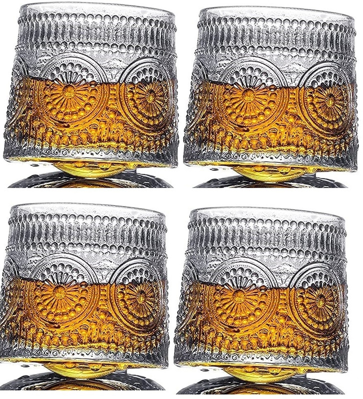 Coozico (Pack of 4) Whiskey Glasses,Rotatable Decompression , New Fashioned Whiskey Glasses Glass Set Whisky Glass(170 ml, Glass, Clear)