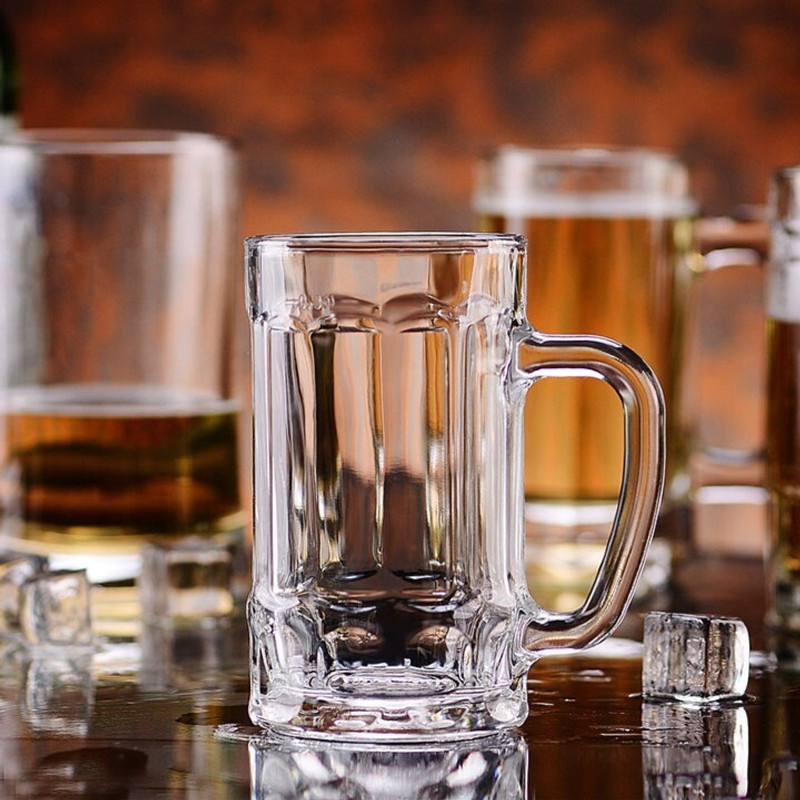 Trendywavy (Pack of 2) Mugs Set with Handle, Beer Cups, Drinking Glass Beer Mug (420 ml, Pack of 2) Glass Beer Mug(420 ml, Glass, Clear)
