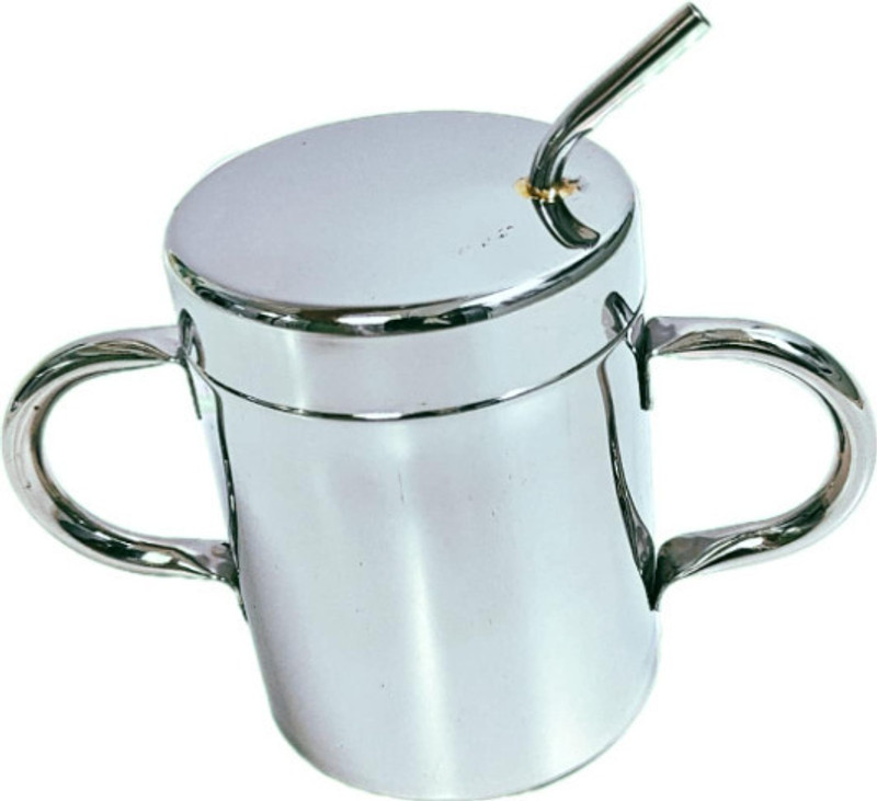 90 Degree Stainless Steel Straw Glass with Handle for Kids with Lid for Milk (Silver) Glass Water/Juice Glass(200 ml, Steel, Silver)