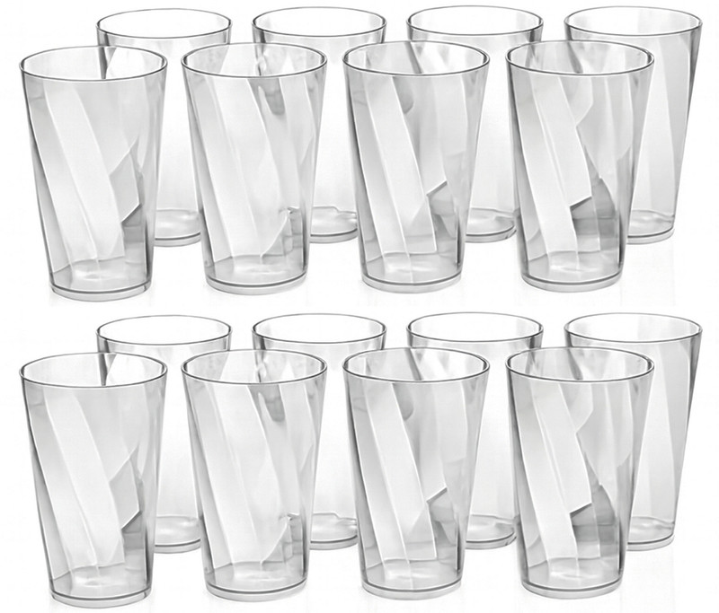 Sedulous (Pack of 16) Unbreakable Twister Pattern Water Juice Drinking Glasses Set Of 16 Glass Set Water/Juice Glass(300 ml, Plastic, Clear)