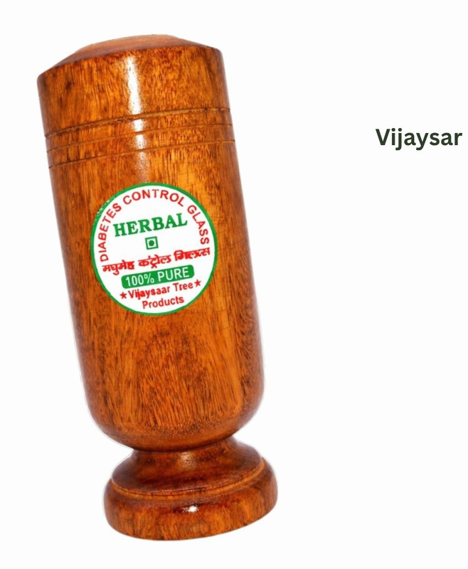 VIJYASAR Diabetes Control Glass | Diabetes Wooden Bottle | Pro Quality Vijaysar Glass Glass Water/Juice Glass(100 ml, Wood, Brown)