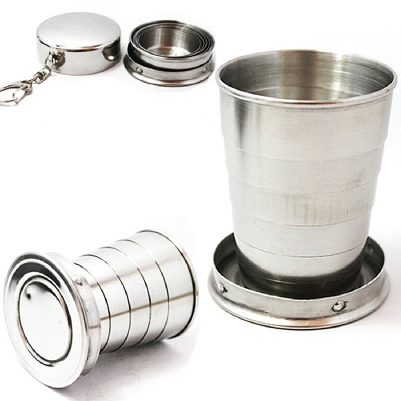 Chidakash Steel Folding Glass Travel Cup Outdoor Travel Collapsible Shot Water Glass Stainless Steel Tumbler(75 ml)