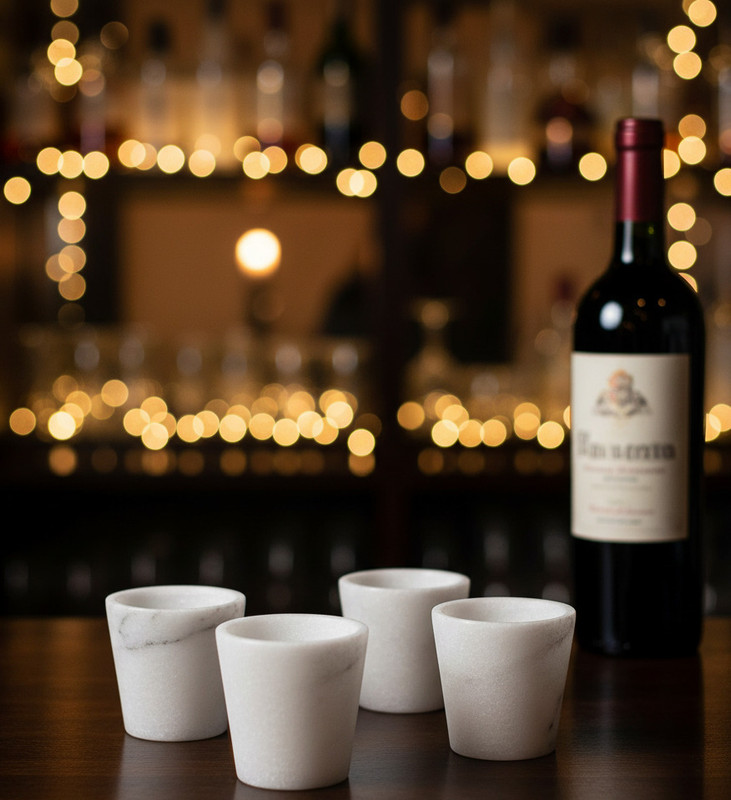 MBSC (Pack of 4) White Natural Marble Handmade Glasses - Set of Four Pcs Glass Set Shot Glass(50 ml, Marble, White)