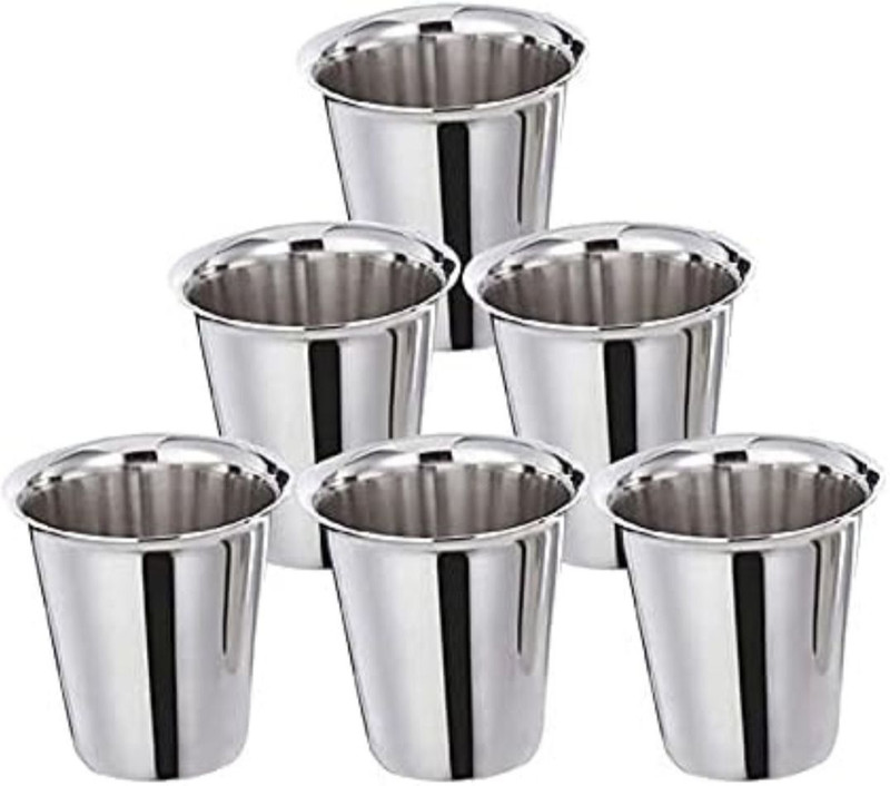 ILT (Pack of 6) New-M Curved Stainless Steel For Tea Purpose Glass Set Water/Juice Glass(100 ml, Steel, Silver)