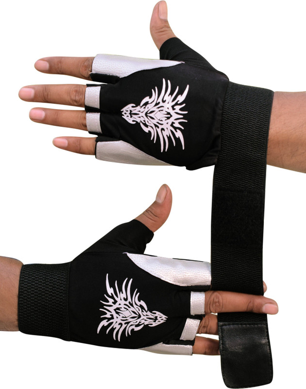 Life Feel Super Lycra With Leather gym sports Gloves Gym & Fitness Gloves(Black)