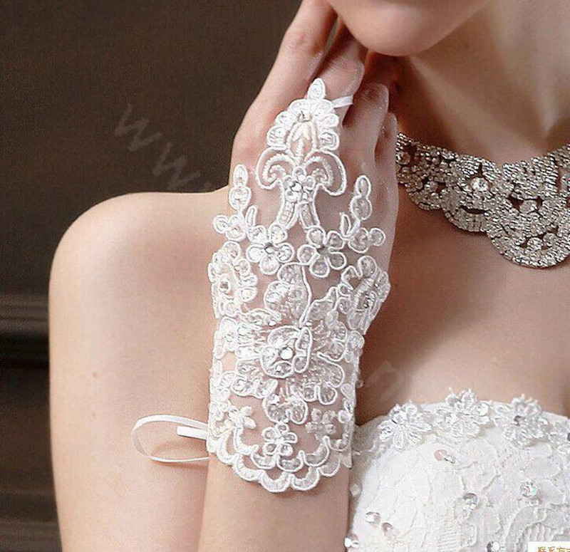 Unique bridal squence gloves Embroidered Evening Women Gloves