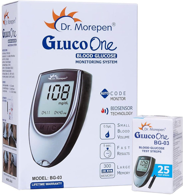 Dr. Morepen BG-03 GlucoOne Blood Glucose Monitor Glucometer with 25 Strips Glucometer(Multicolor)