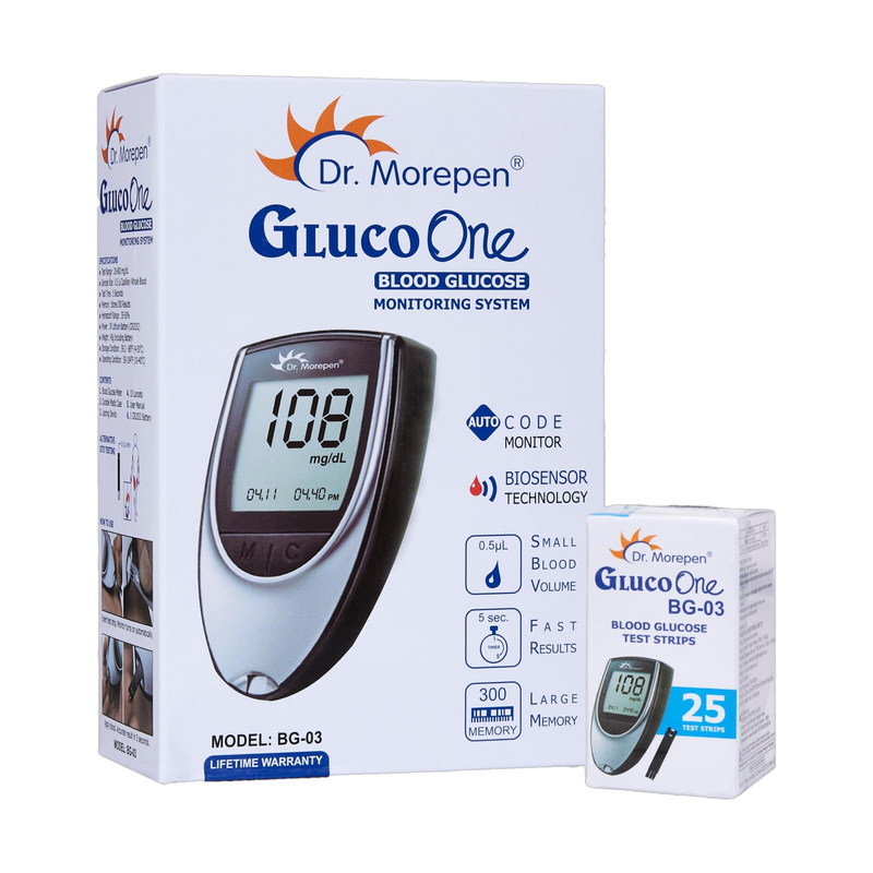 Dr. Morepen BG-03 with 25 strips Glucometer(Black, Grey)
