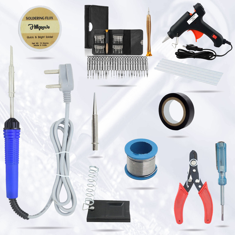 Hillgrove HGCM111M2 11in1 Combo Kit Set withSoldering Iron, 25in1 Screwdriver Set Standard Temperature Corded Glue Gun(7 mm)