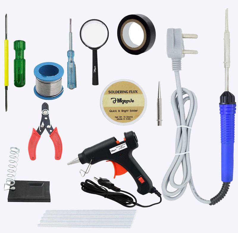 Hillgrove HGCM1369M1 12in1 Mini Hot Glue Gun 20W Small Glu Gum Machine with Sticks Set Standard Temperature Corded Glue Gun(7 mm)
