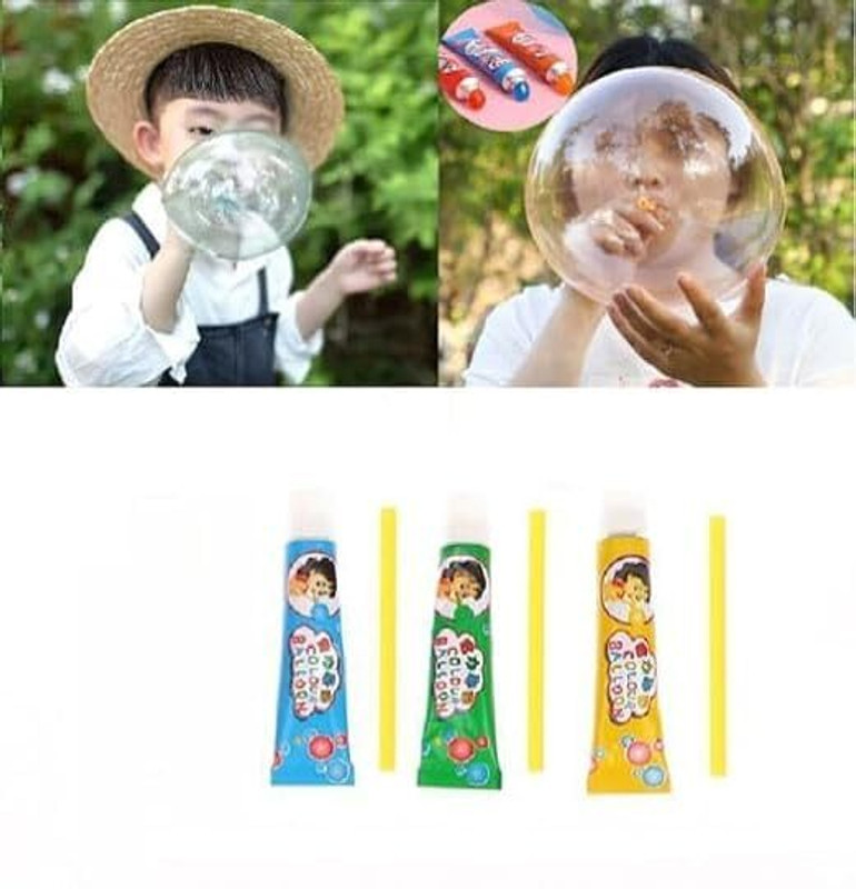 SPMYY 3 pcs Magic Bubble Balloon Super Elastic Plastic Bubble Blowing Toy with Straw Glue(2 ml)