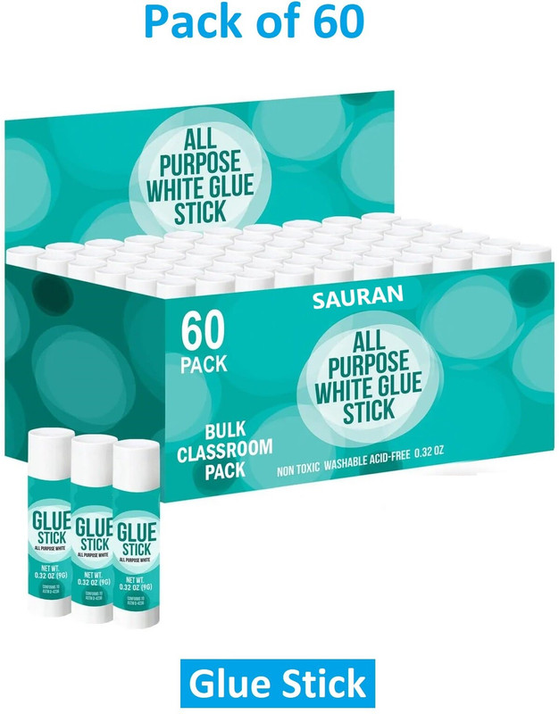 Sauran Pack of 60 Washable Kids Glue Sticks Glue(540 ml)