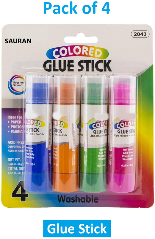 Sauran Pack of 4 Washable Colored Glue Stick Glue(32 ml)