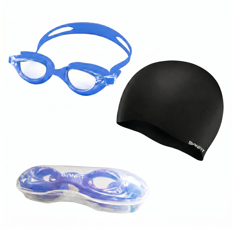 BIONFIT Swimming Goggles for Men and Women | Best for Kids, Girls & Boys, free size Swimming Goggles(Blue, Black)