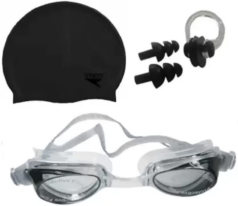 MERCHANTILE Swimming Set Cap, Goggle, Ear Plug Swimming Kit Swimming Goggles(Multicolor)