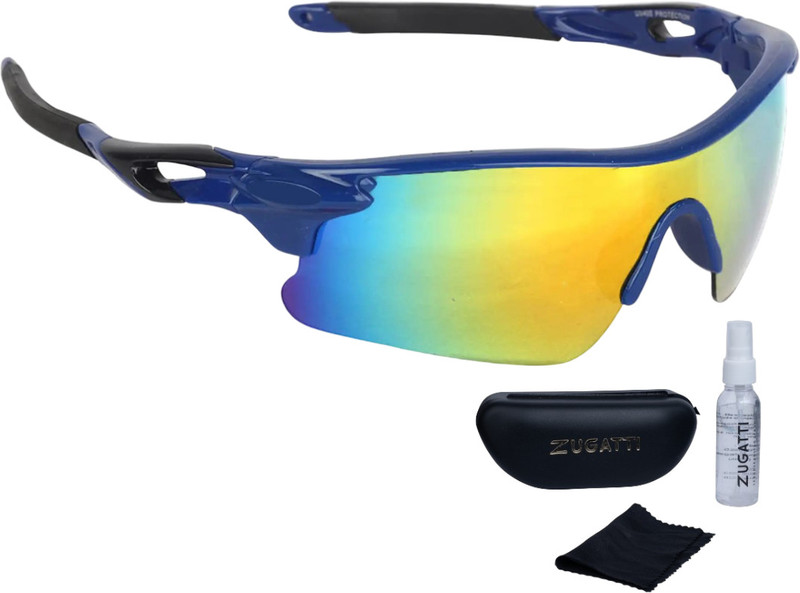 Zugatti UV Protection, Mirrored Sports Goggle Unisex Riding/ Cycling/ Running(Free Size) Cricket Goggles(Blue, Black)
