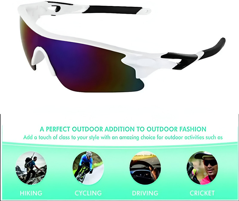 Zugatti Mirrored Riding Glass UV Protection Polarized Sports Goggles(Free Size)Men-Women Cricket Goggles(White, Black)