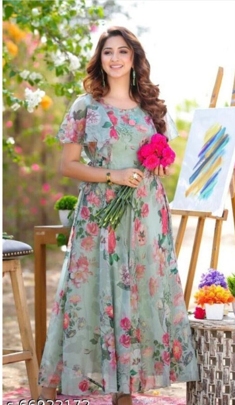 Zardeep Flared/A-line Gown(Light Green)