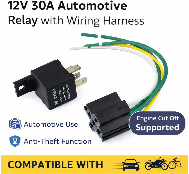 MONOTRACK 12V Relay for GPS Devices to Remotely ON/OFF Engine Anti-Theft Security Solution GPS Device(Black)