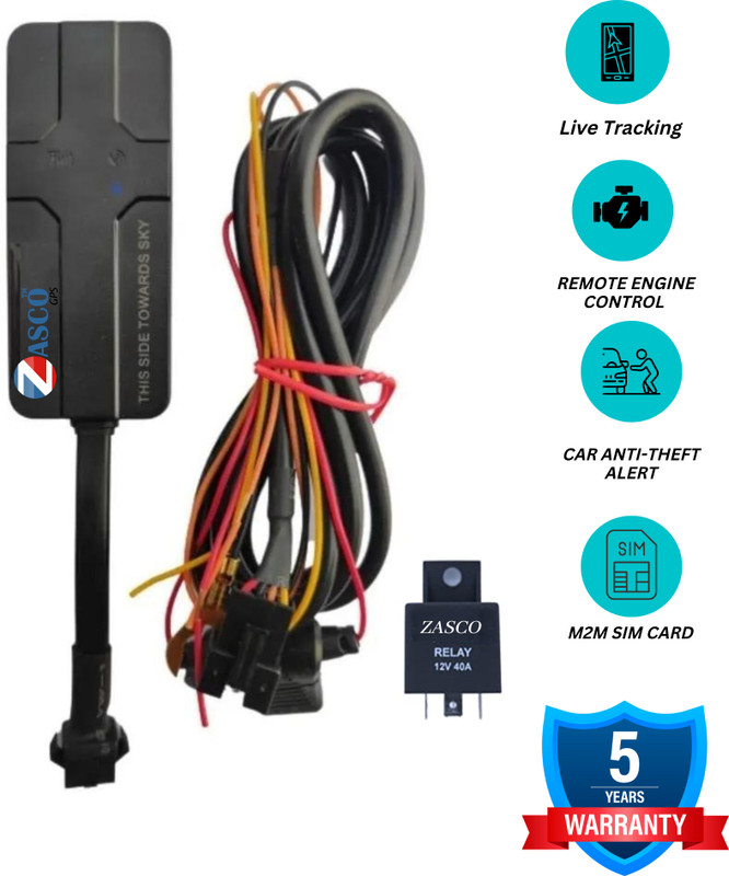 ZASCO V5 Tracker With Remote Engine ON/OFF Function (WITH M2M SIM) GPS Device(Black)