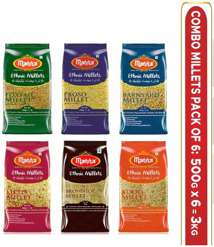 Manna Unpolished Millets Combo With Brown Top | Unpolished Milllet 3kg Mixed Millet