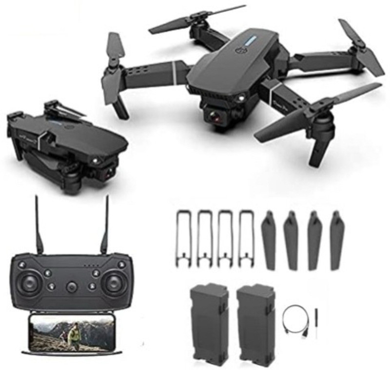 Auronix E88 Pro Foldable Drone with 4K Wide Angle Lens, LED Lights & Dual Battery Setup DDR2 2 GB NVIDIA Chipset 0 bit 2.4 MHz Graphics Card(Black)