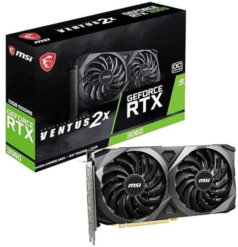 MSI GEFORCE RTX 3060 VENTUS 2X 12G OC GDDR6 12 GB NVIDIA Chipset 192 bit 1320 MHz Graphics Card(Black)