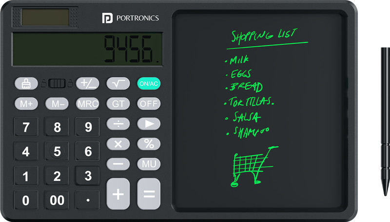 Portronics Ruffpad Calc 2 Calculator & LCD Writing Pad with 5.5 Inches Screen, Stylus Pen 4.7 x 3.3 inch Graphics Tablet Connectivity - Wireless(Black)