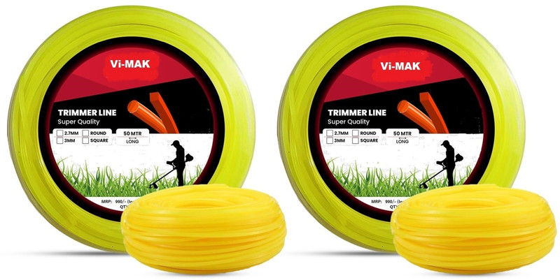 VI-MAK Trimmer Line Pack of 2/Nylon Rope Bundle for Brush Cutter (50m, 3mm Round) Corded Grass Trimmer(Manual Feed)