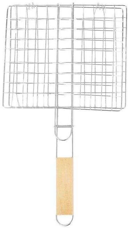 Alark Square BBQ Small Stainless Steel With Wooden Handle Paneer Tandoor Barbeque Fish Basket Grill(Pack of 1)