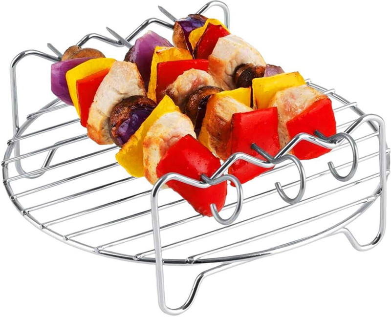 SUPVOX Grill Rack for Air Fryer 7 Inch Round Rack with 3 Skewers Accessory Set Glider Rack Grill(Pack of 4)