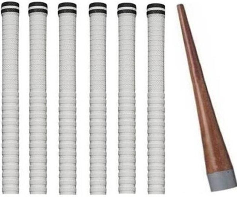 Dinetic Premium Quality Wooden 1Gripper(cone) with Bat Handle 6White Grips, Chevron(White, Pack of 7)