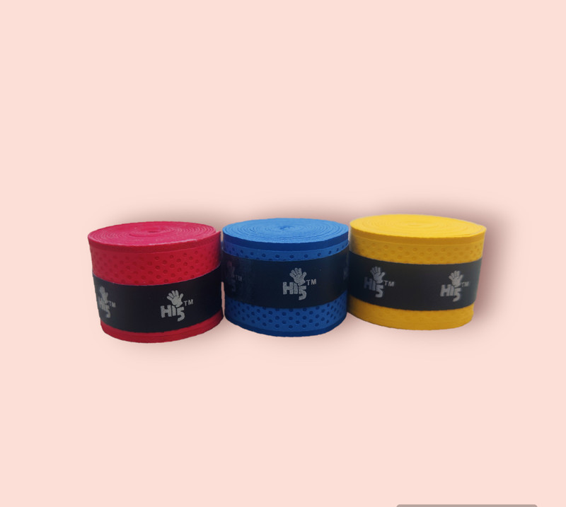 SM turbo Badminton Racquet Grip in Multicolour Super Tacky(Purple, Blue, Black, Yellow, Red, Pack of 5)