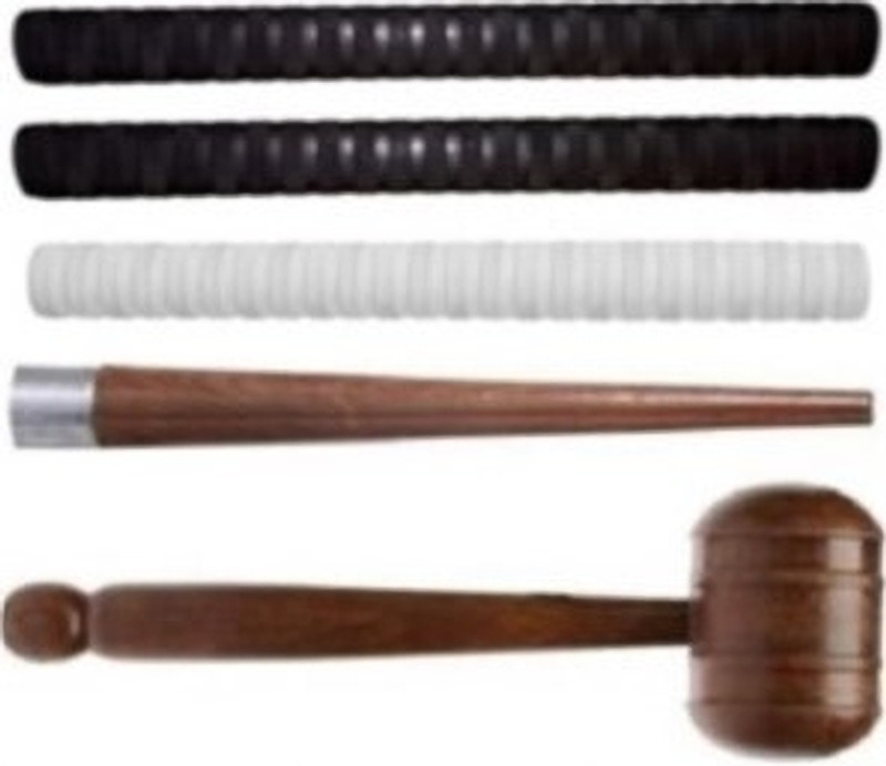 Dinetic Good Quality Wooden 1Mallet(Hammer) & 1Gripper(Cone) With 3White Grip, Extra Tacky(White, Pack of 5)