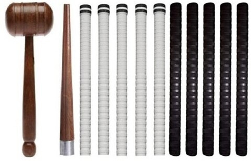 Fitdex Good Quality Wooden 1Mallet & 1Gripper With 5White Grip And 5 Full Black Grip, Super Tacky(Multicolor, Pack of 12)
