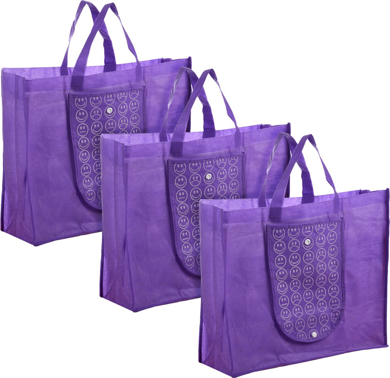 Heart Home Front Pocket Grocery Bag with Handle|Pack of 4|Blue Pack of 4 Grocery Bags(Blue)